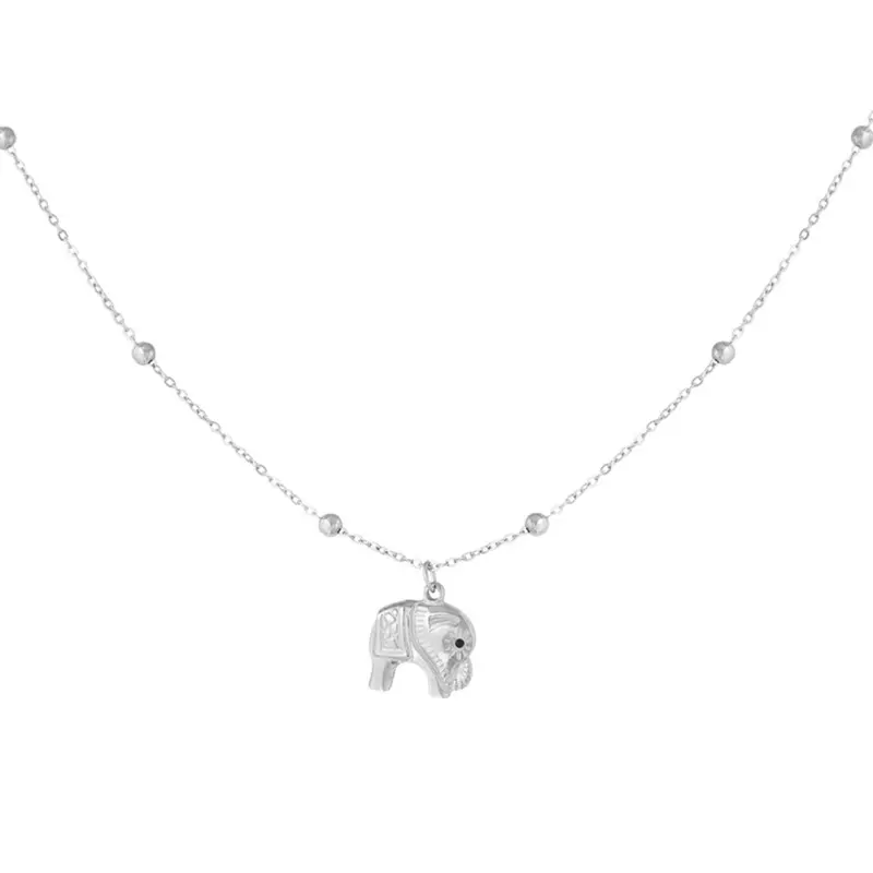 Collar de acero cadena bolitas y colgante elefante acabado plata - mbyou