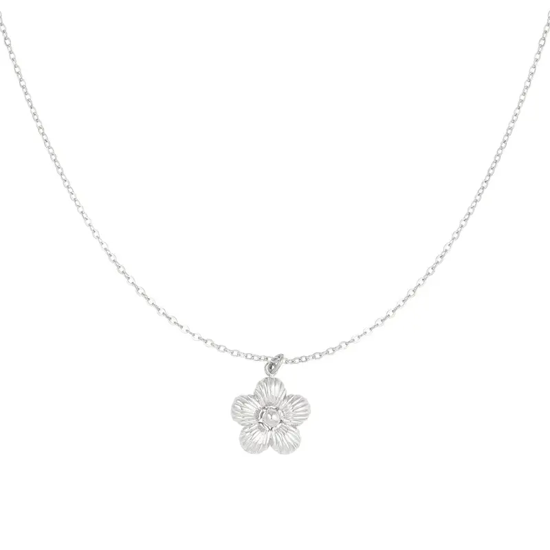 Collar de acero cadena fina colgante de flor acabado plata - mbyou