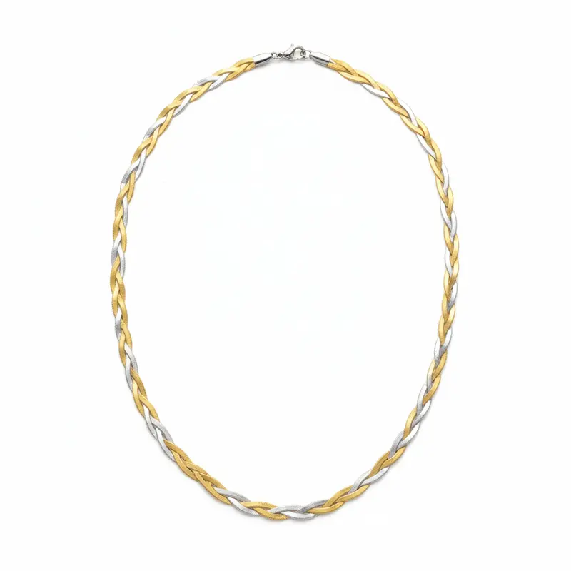 Collar de acero con cadena de malla trenzada bicolor