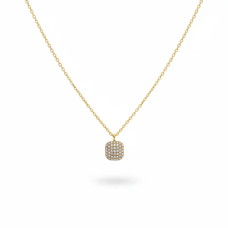 Collar de acero con dije cuadrado con circonitas