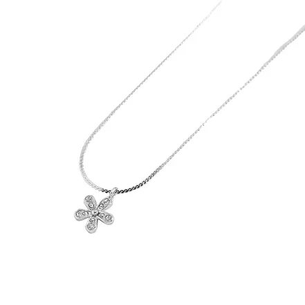 Collar de acero con dije de flor con circonitas en acabado plata