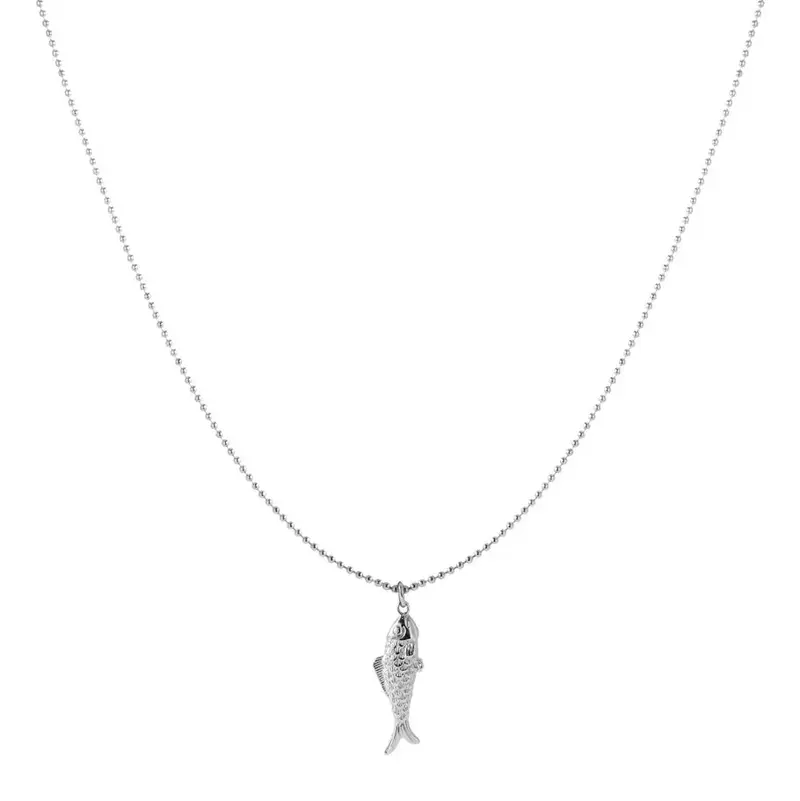 Collar de acero con dije de pescado en acabado plata