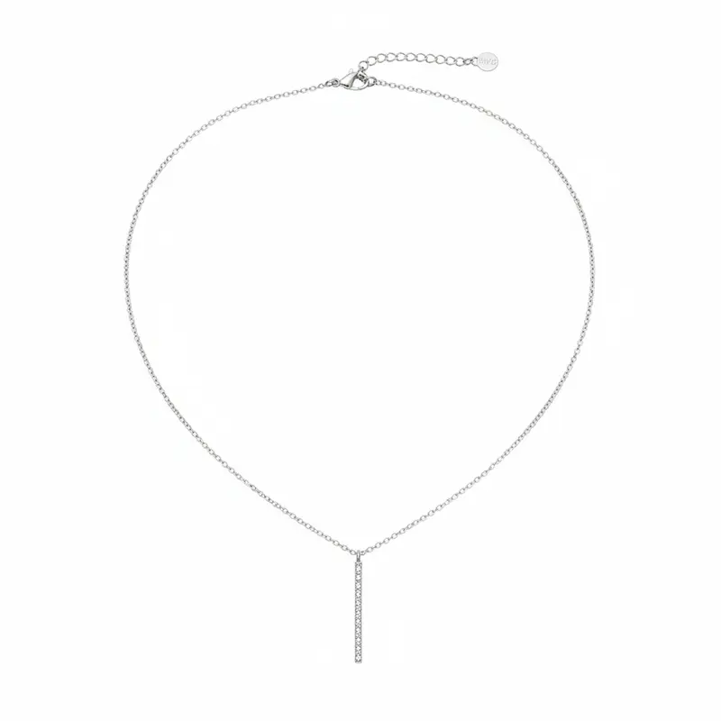 Collar de acero con dije en forma de barra vertical con circonitas y en acabado oro