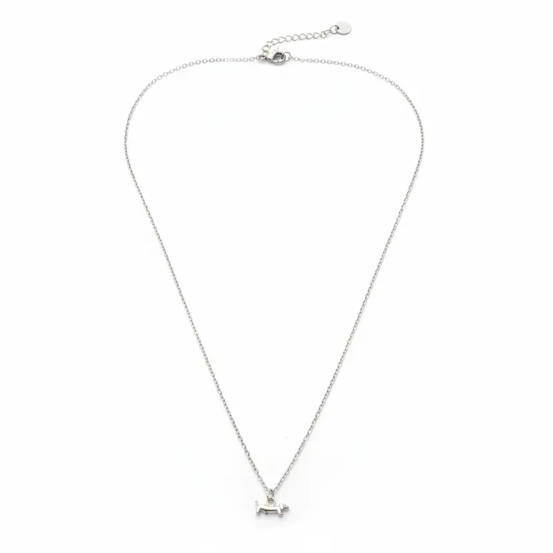 Collar de acero con dije pequeño de perro salchicha acabado plata