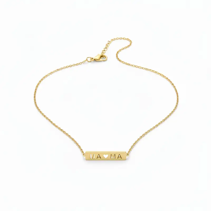 Collar de acero con placa y emblema de mamá acabado oro