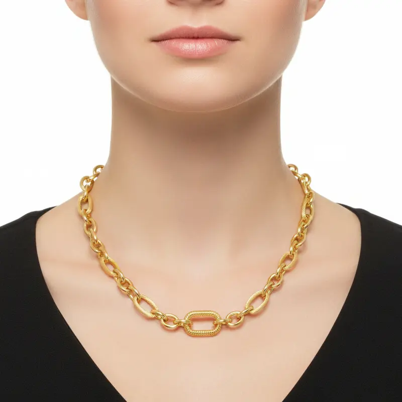 Collar de acero de eslabones con texturas y tamaños diferentes acabado oro