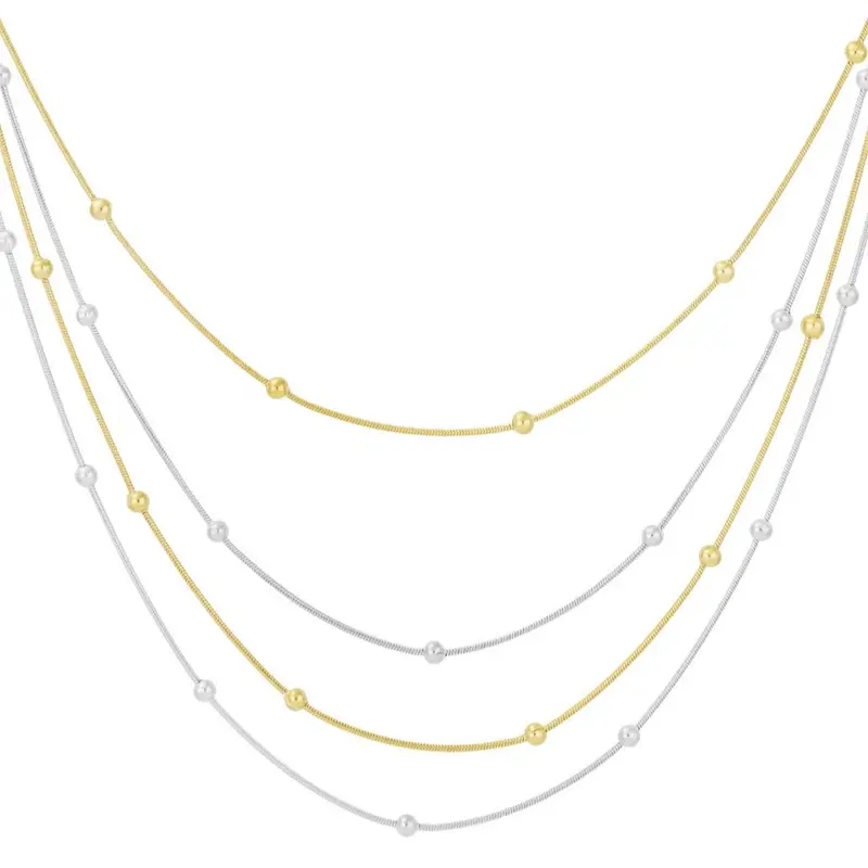 Collar de acero inoxidable con 4 capas de malla de bolitas acabado oro y plata - mbyou