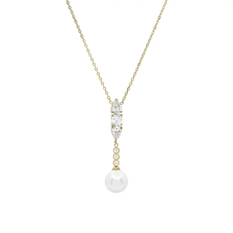 Collar de acero inoxidable con colgante de circonitas y perla