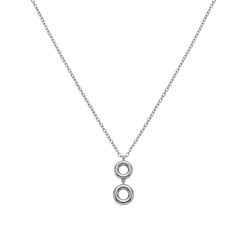 Collar de acero inoxidable con colgante de dos altura con forma de aros