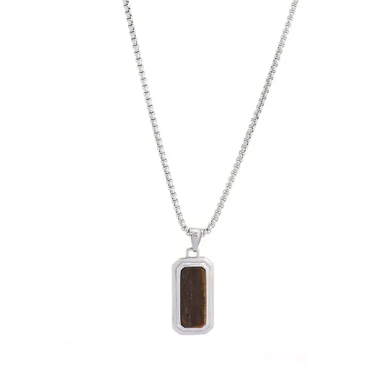 Collar de acero inoxidable con colgante geométrico marrón - mbyou