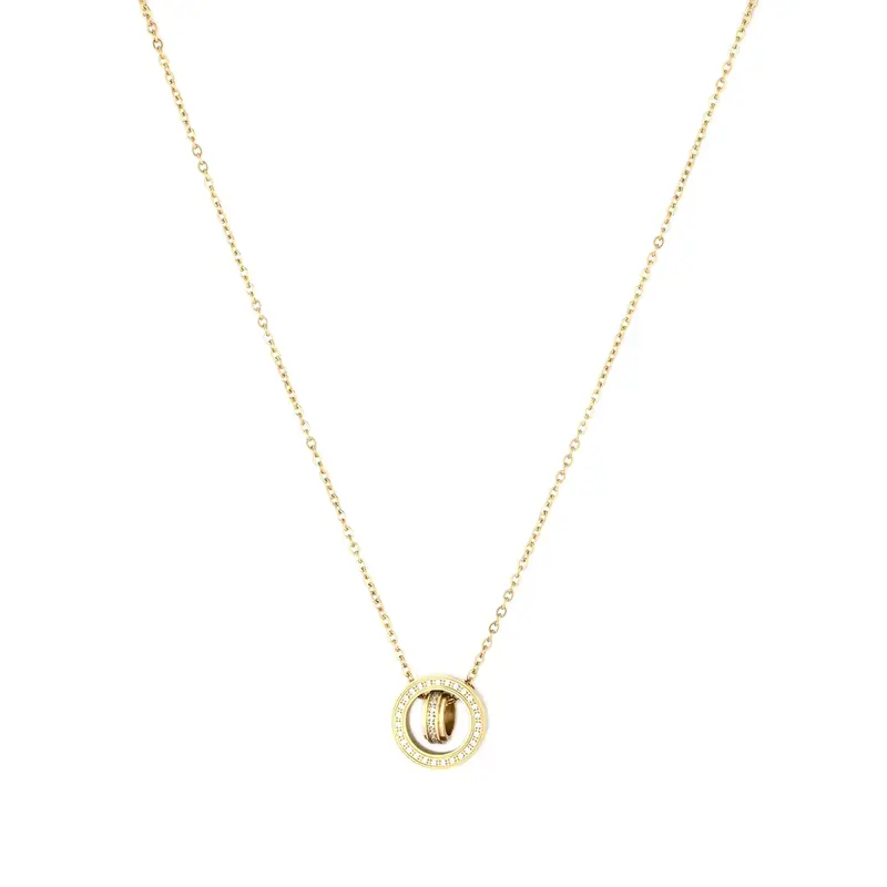 Collar de acero inoxidable con dos esferas brillantes entrelazadas acabado oro - mbyou