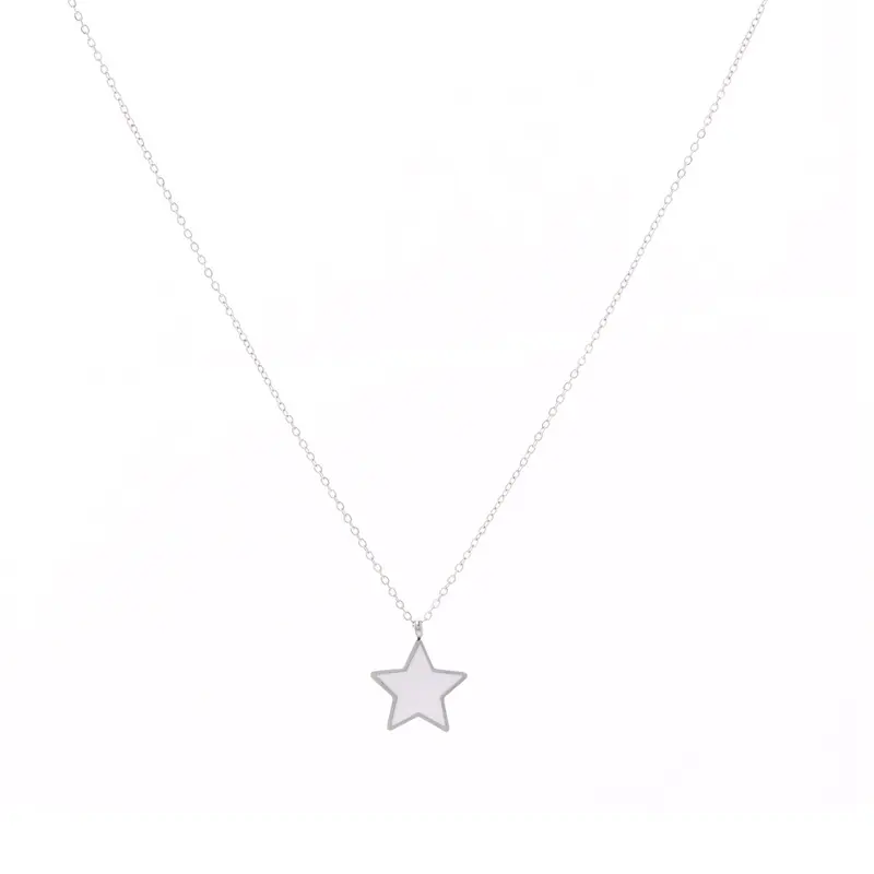 Collar de acero inoxidable con estrella blanca acabado plata