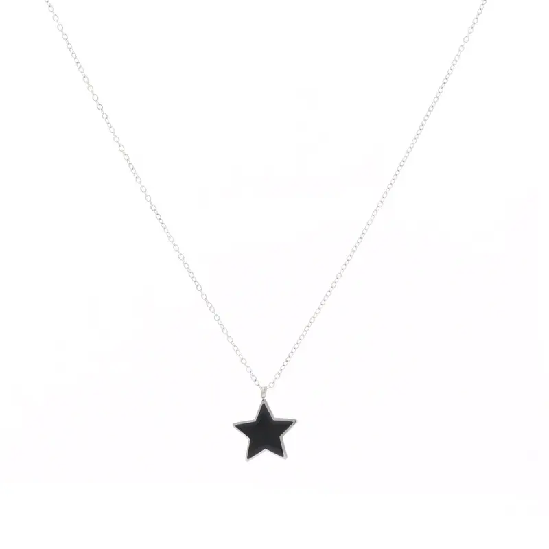 Collar de acero inoxidable con estrella negra acabado plata - mbyou