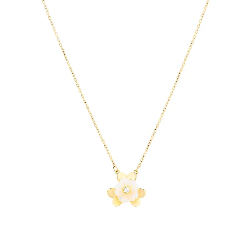 Collar de acero inoxidable con flor de nácar acabado oro- mbyou