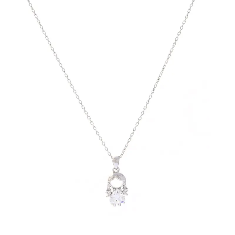 Collar de acero inoxidable con niña de cristal acabado plata