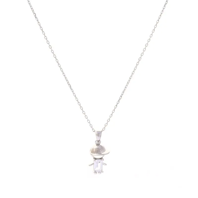 Collar de acero inoxidable con niño de cristal acabado plata
