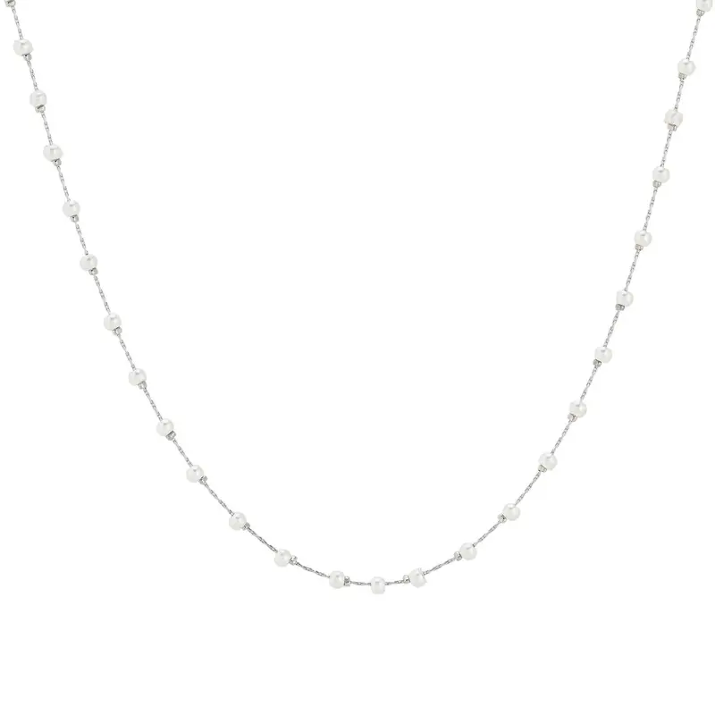 Collar de acero inoxidable con perlas pequeñas y acabado plata