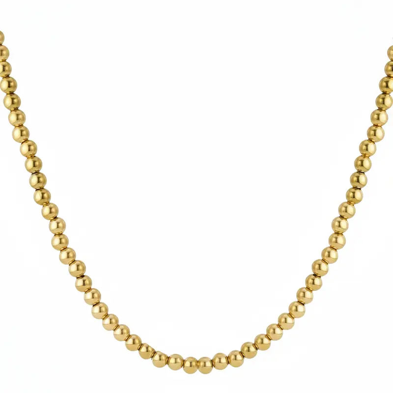 Collar de acero inoxidable de cuentas con forma esférica en acabado oro