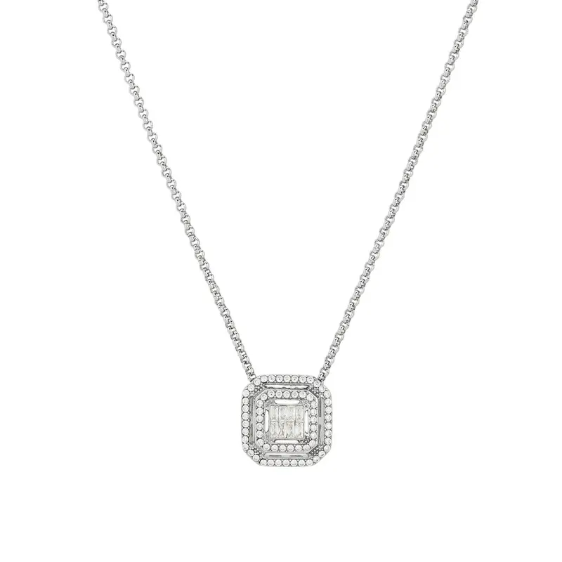 Collar de acero inoxidable en forma de pirámide con circonitas acabado plata - mbyou