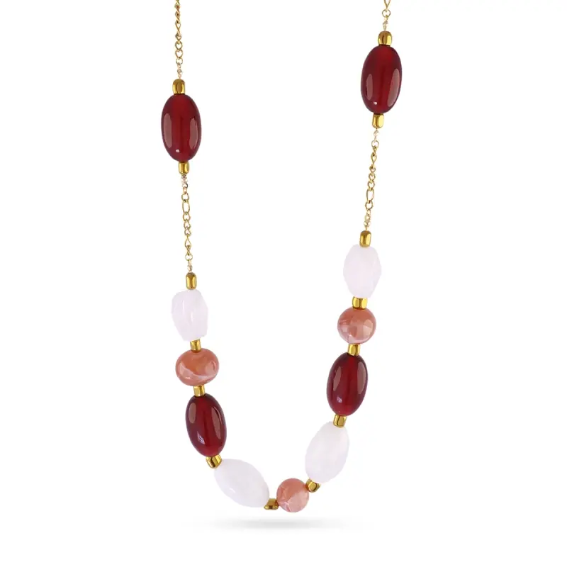 Collar de acero quirúrgico con cuentas de colores de distintas dimensiones acabado oro