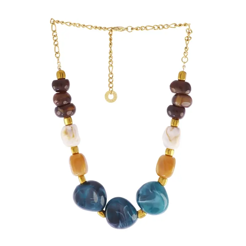 Collar de acero quirúrgico corto con cuentas de colores acabado oro