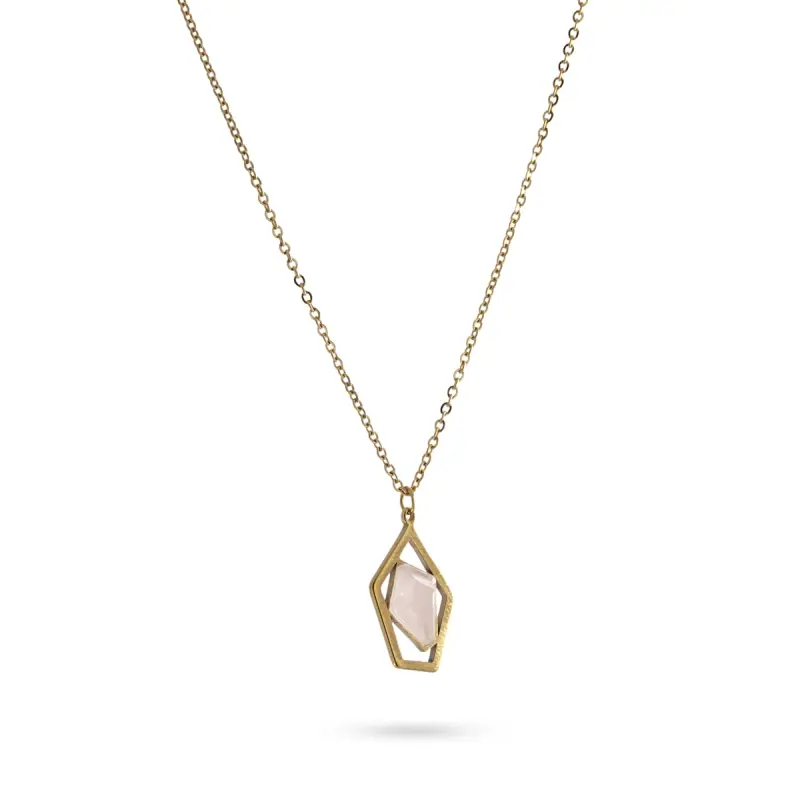 Collar de acero quirúrgico forma de lágrima geométrica con piedra beige acabado oro - mbyou
