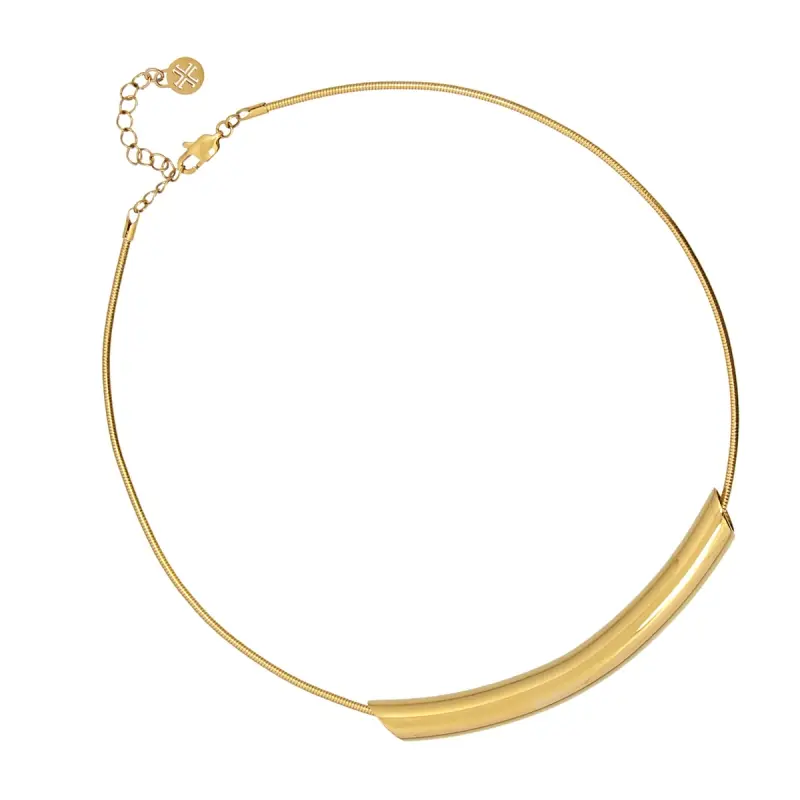 Collar de acero quirúrgico tipo choker con tubo circular central acabado oro - mbyou