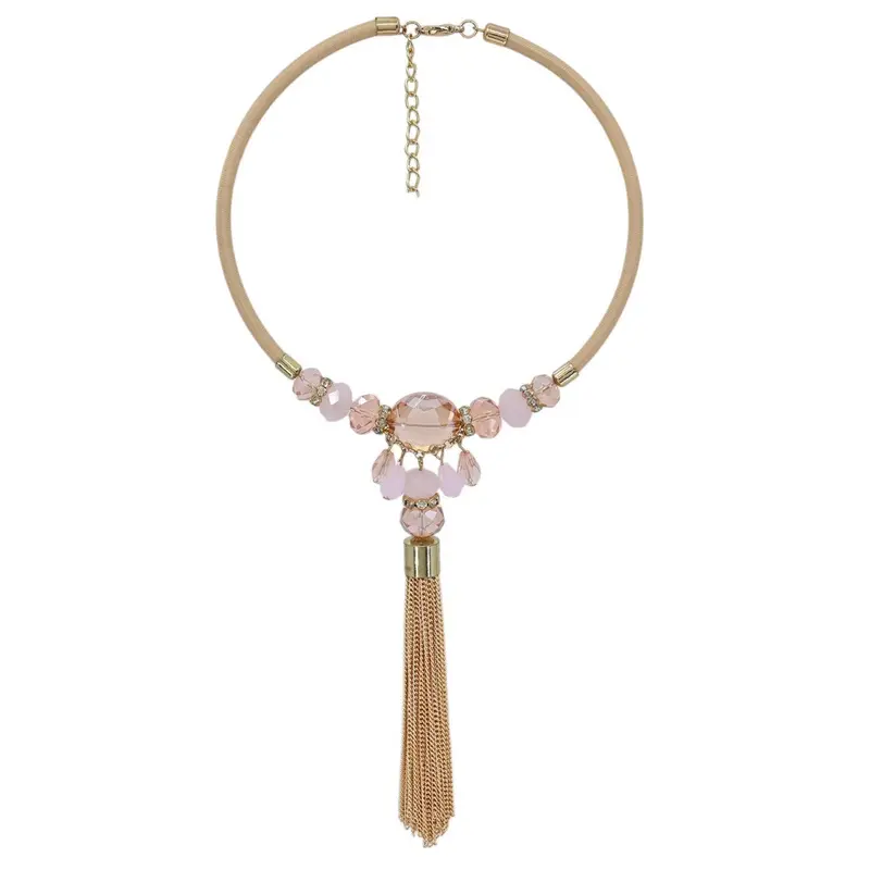 Collar de acero tipo choker con cristales geométricas colgantes de cadenas