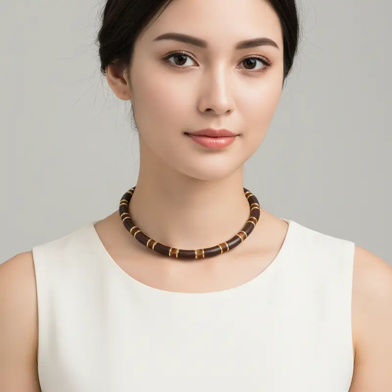 Collar de acero y madera con formas geométricas