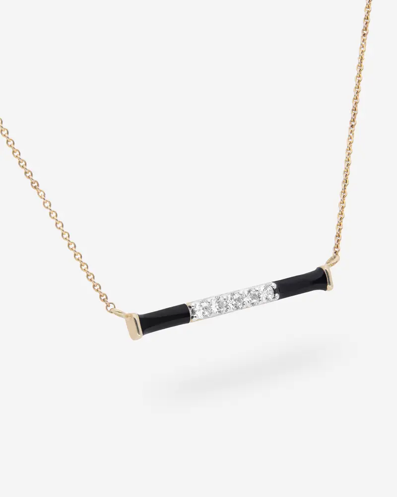 Collar de Barra con Esmalte Negro y Topacio Blanco