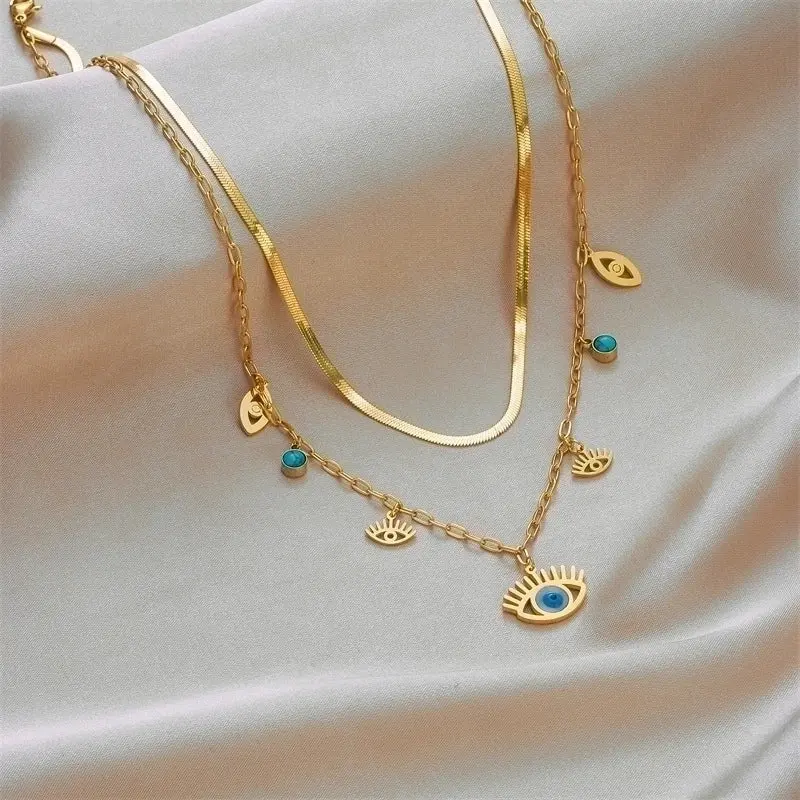 Collar de capas con incrustaciones turquesa estilo vintage