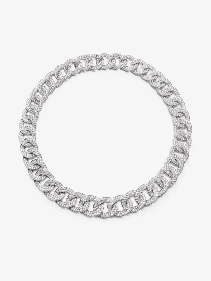 Collar de eslabones barbados de oro blanco de 18K y diamantes en talla brillante con un total de 33,44 cts