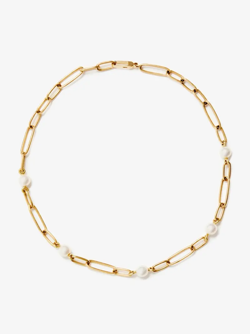Collar de eslabones de oro amarillo de 18K con 5 perlas akoya de 8mm