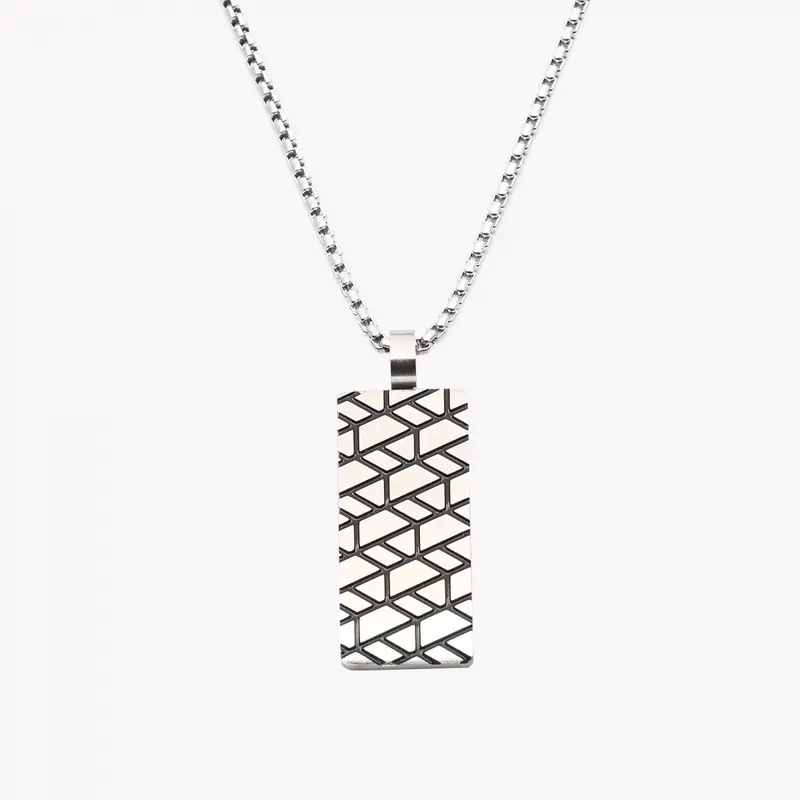 Collar de hombre de acero inoxidable dibujo zig zag plata