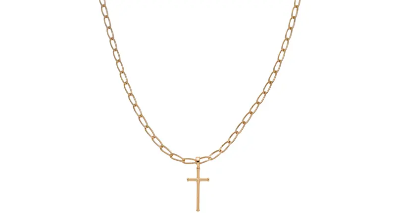 Collar de Oro 18K - Cadena Bilbao 2mm con Cruz Hueca Clásica