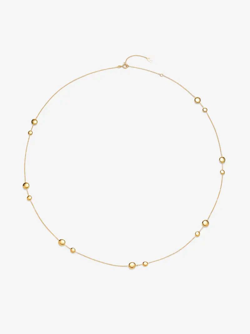 Collar de oro amarillo de 18K con 6 diamantes en talla brillante con un total de 0,21 cts y motivos de esferas