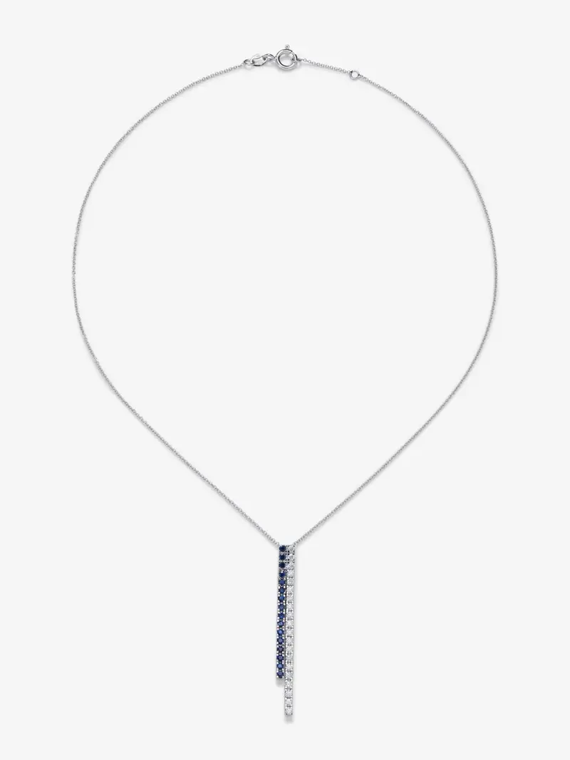 Collar de oro blanco de 18K con diamantes blancos y zafiros azules