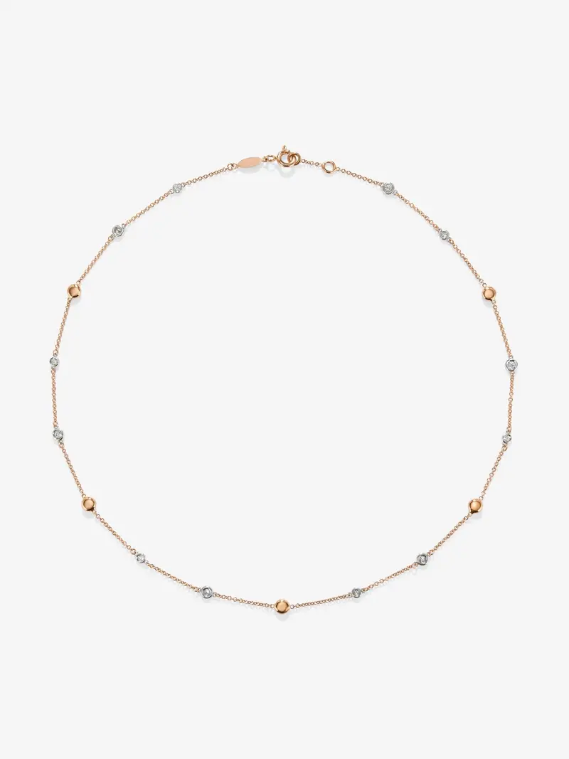 Collar de oro rosa de 18K con 12 diamantes en talla brillante con un total de 0,38 cts