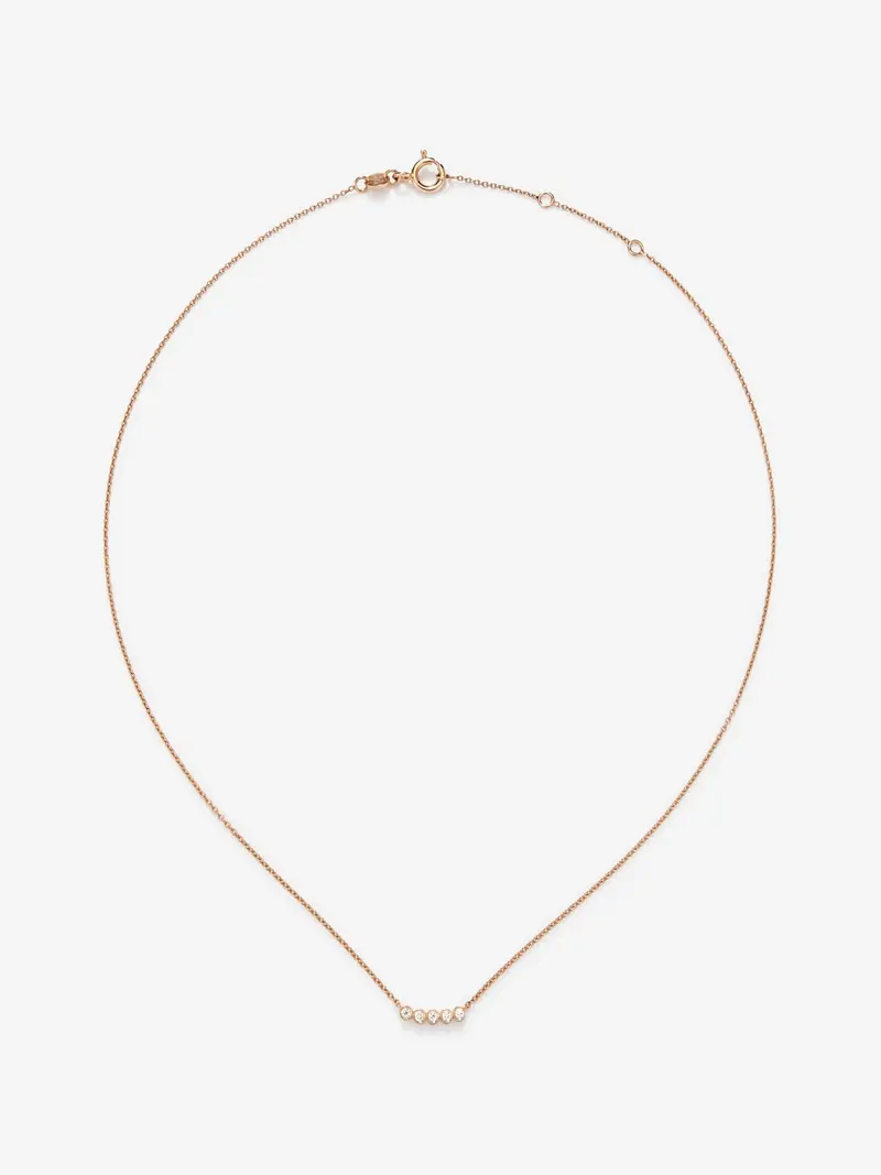 Collar de oro rosa de 18K con 5 diamantes en talla brillante con un total de 0,07 cts