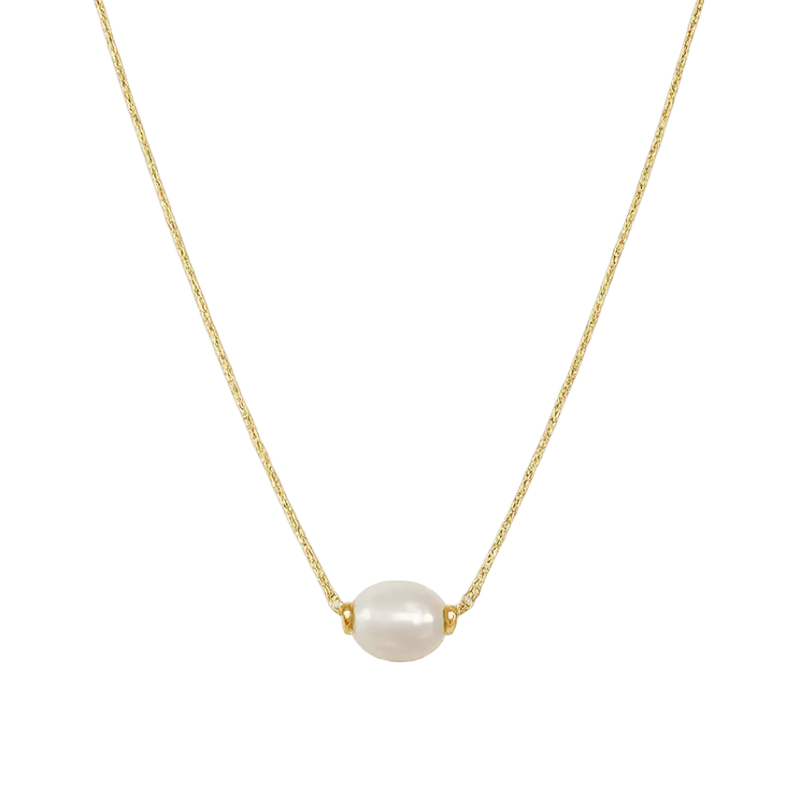 Collar de perla natural plata de ley y baño de oro 18K