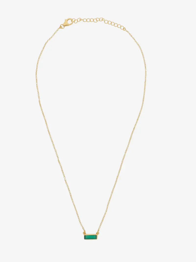 Collar de plata 925 chapada en oro con barra de ónix verde