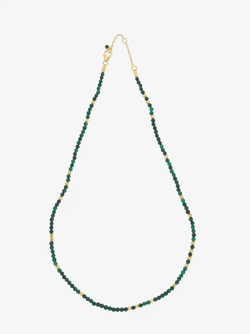Collar de plata 925 chapada en oro con cuentas de malaquita