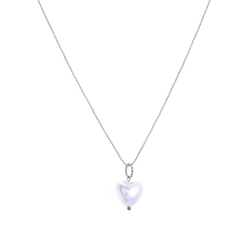 Collar en acero inoxidable con corazón de perla acabado plata - mbyou