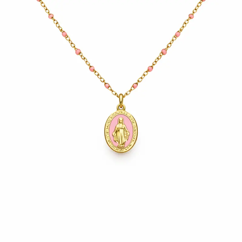 Collar ESMALTE ROSA MILAGROSA DORADO