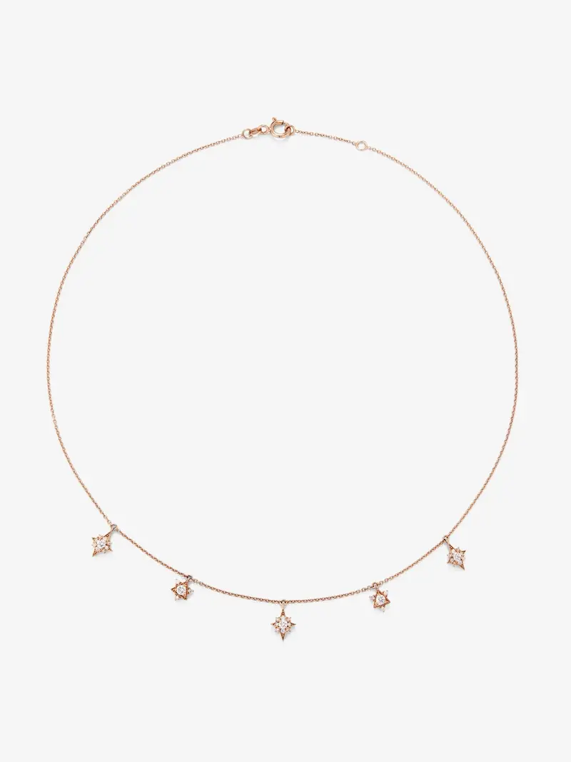 Collar gargantilla con estrellas de oro rosa de 18K con diamantes