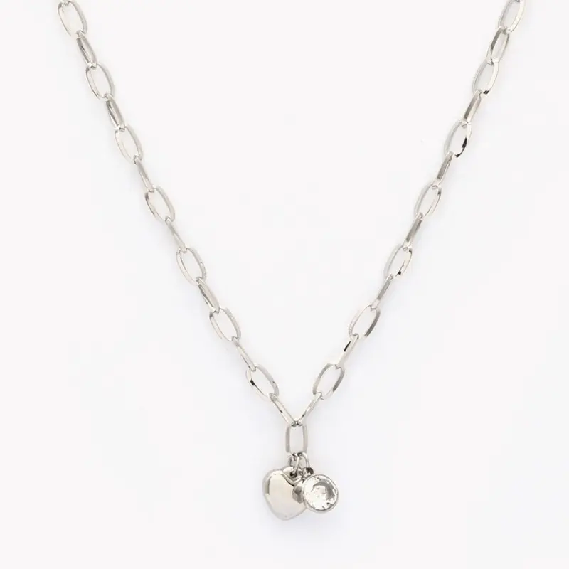 Collar largo acero  con corazón alma circonita plata