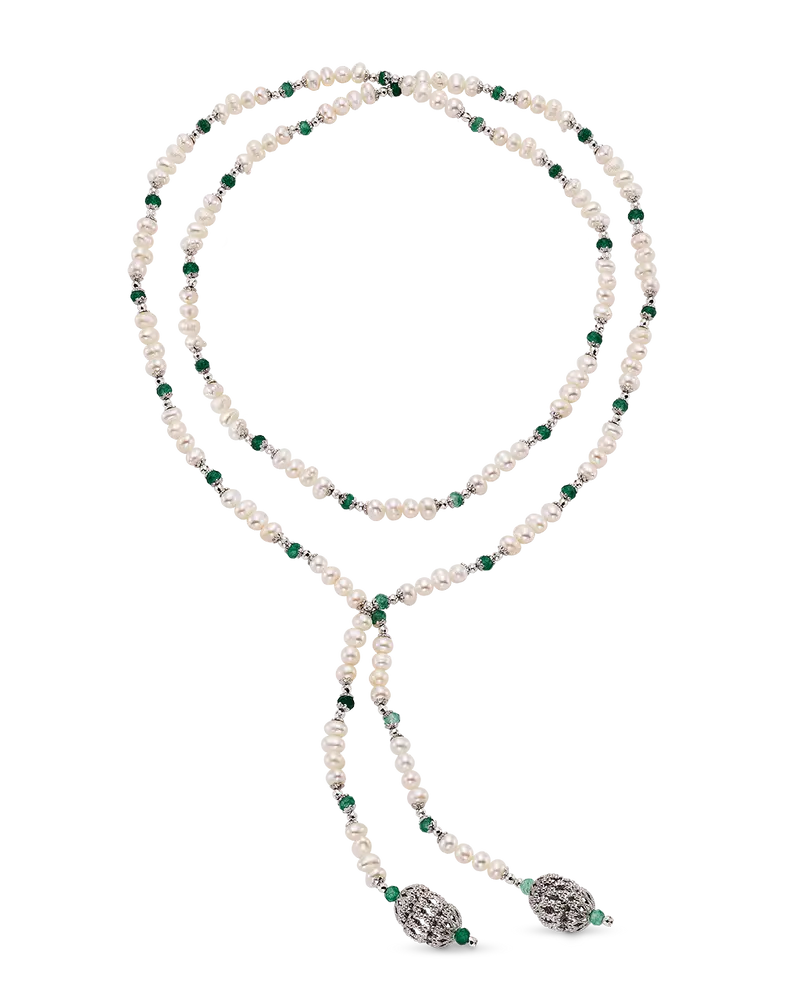 Collar Puccini perlas y ágata verde, plata