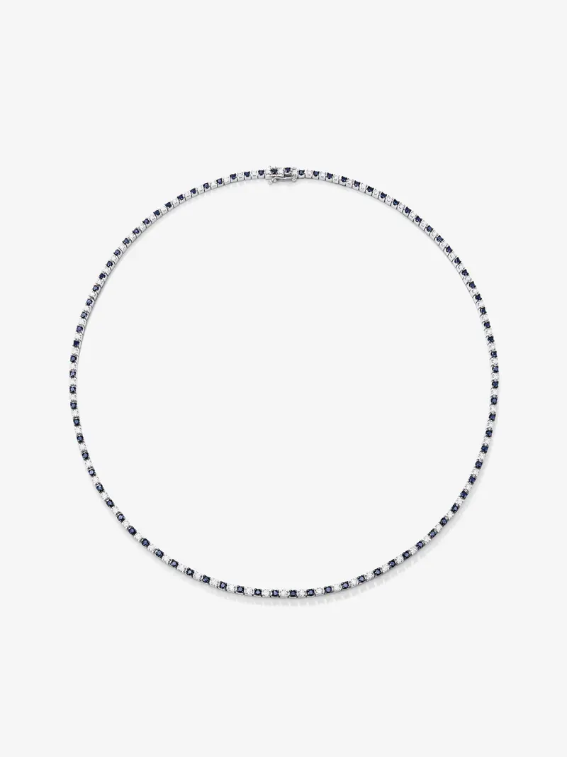 Collar rivière de oro blanco de 18K con diamantes y zafiros azules
