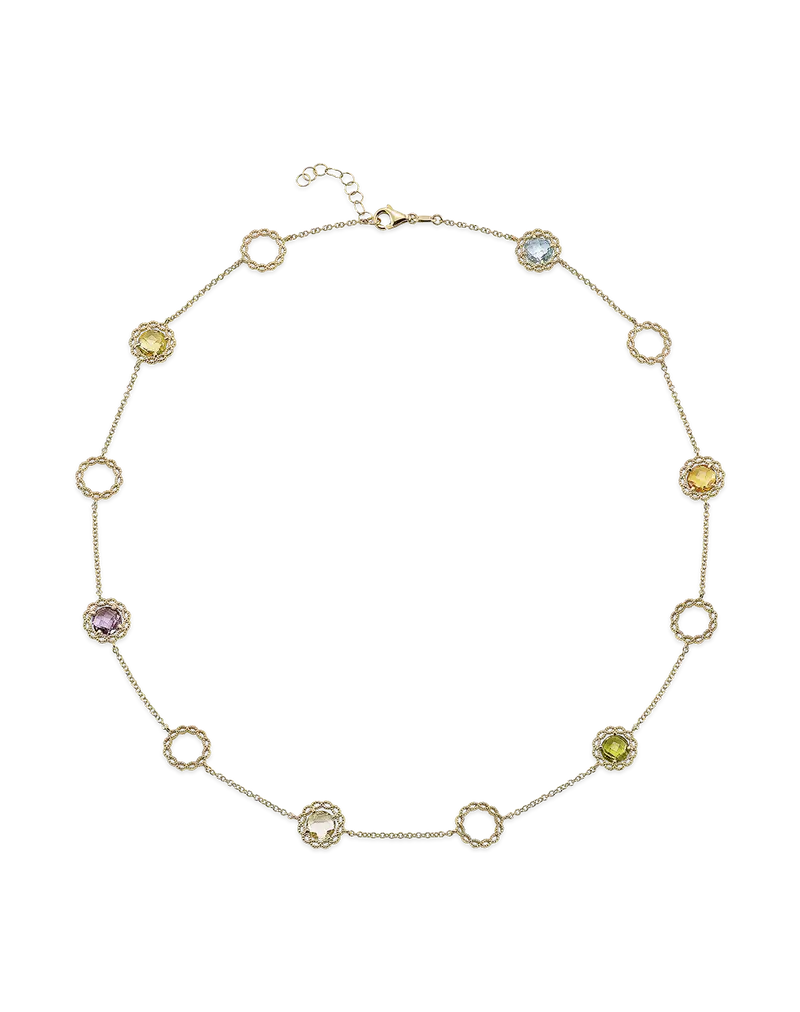 Collar Sevilla citrino, amatista y peridoto, oro