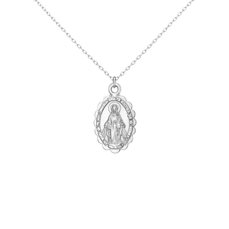Collar VIRGEN MILAGROSA RELIEVE PLATEADO